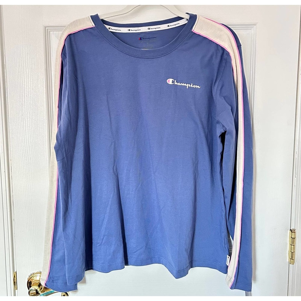 Champion Blue White Long Sleeve Shirt XLarge